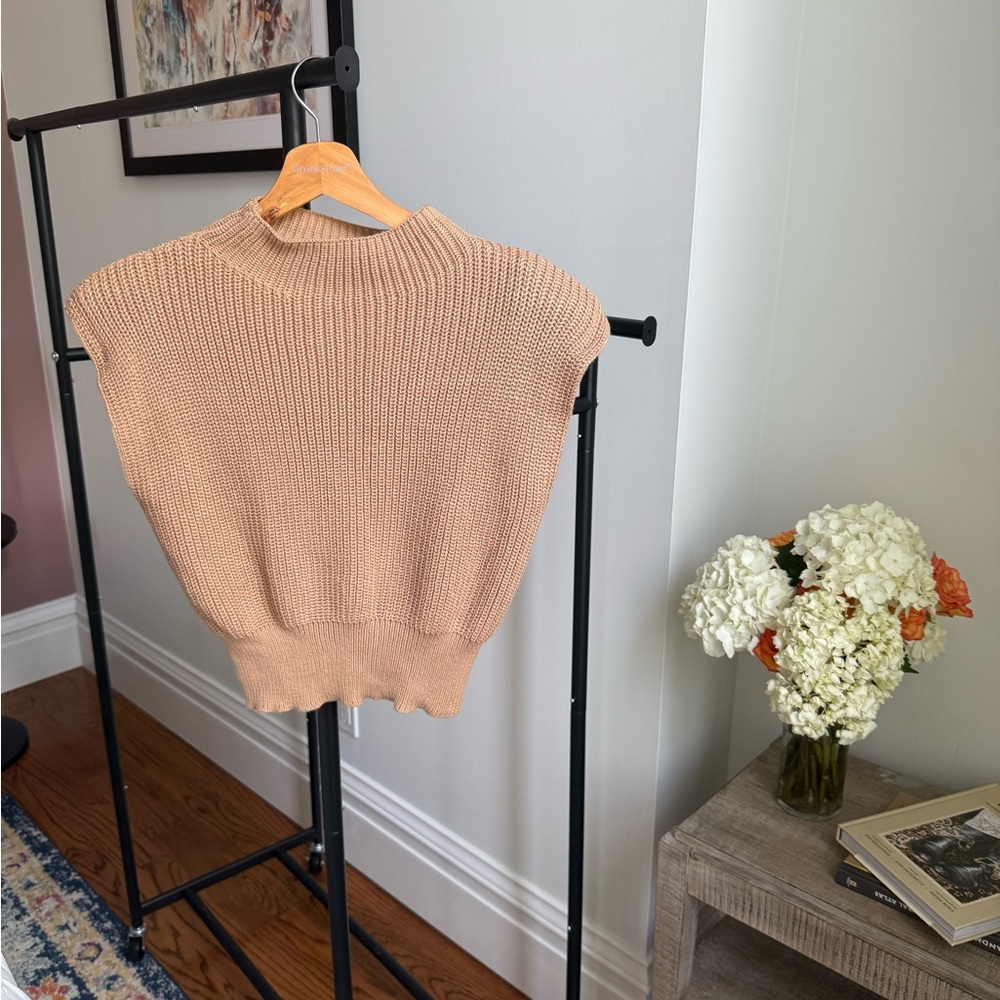 Cider Chunky Sleeveless Turtleneck Sweater Vest - Tan